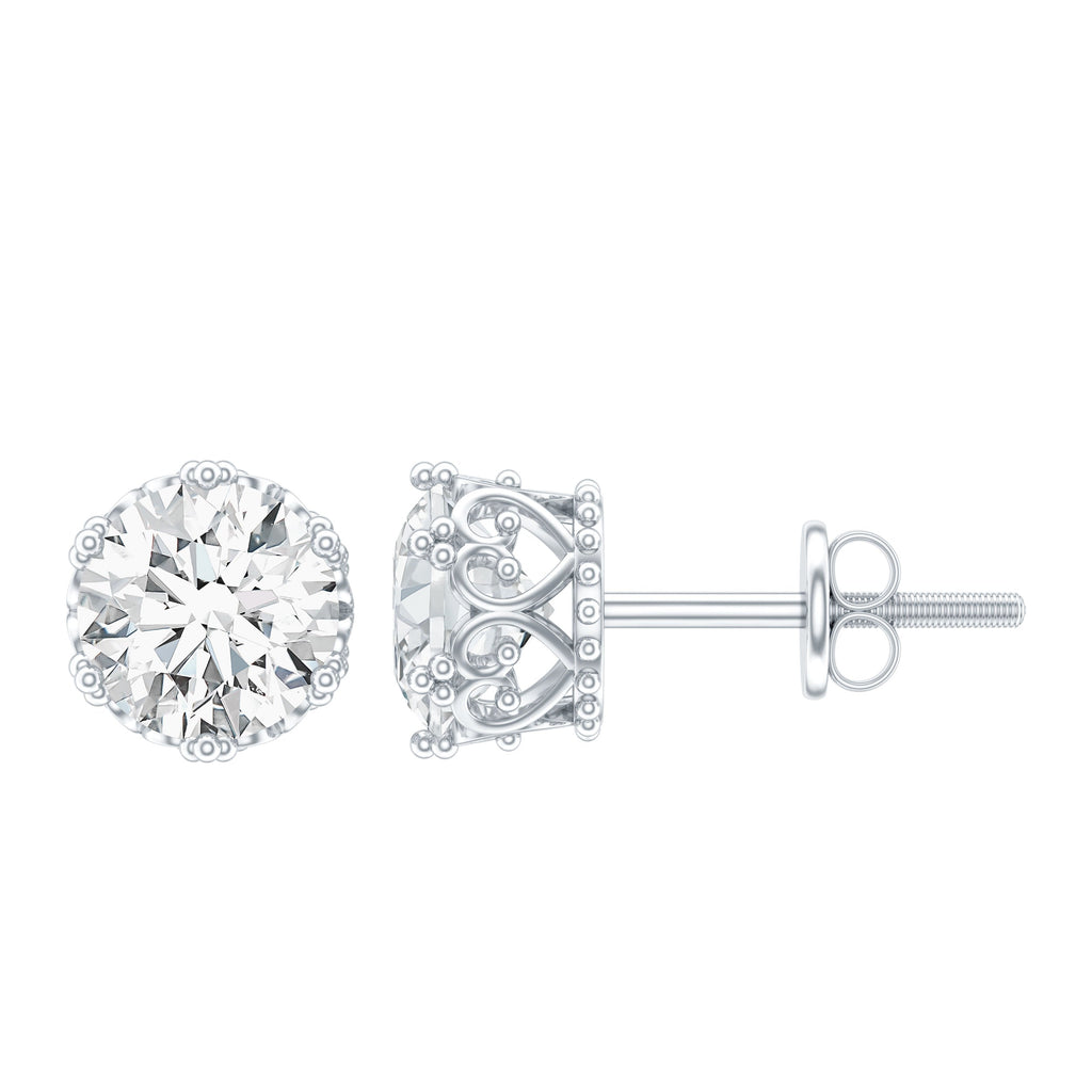 1.97 Carat Round Shape Moissanite Stud Earrings in Crown Setting