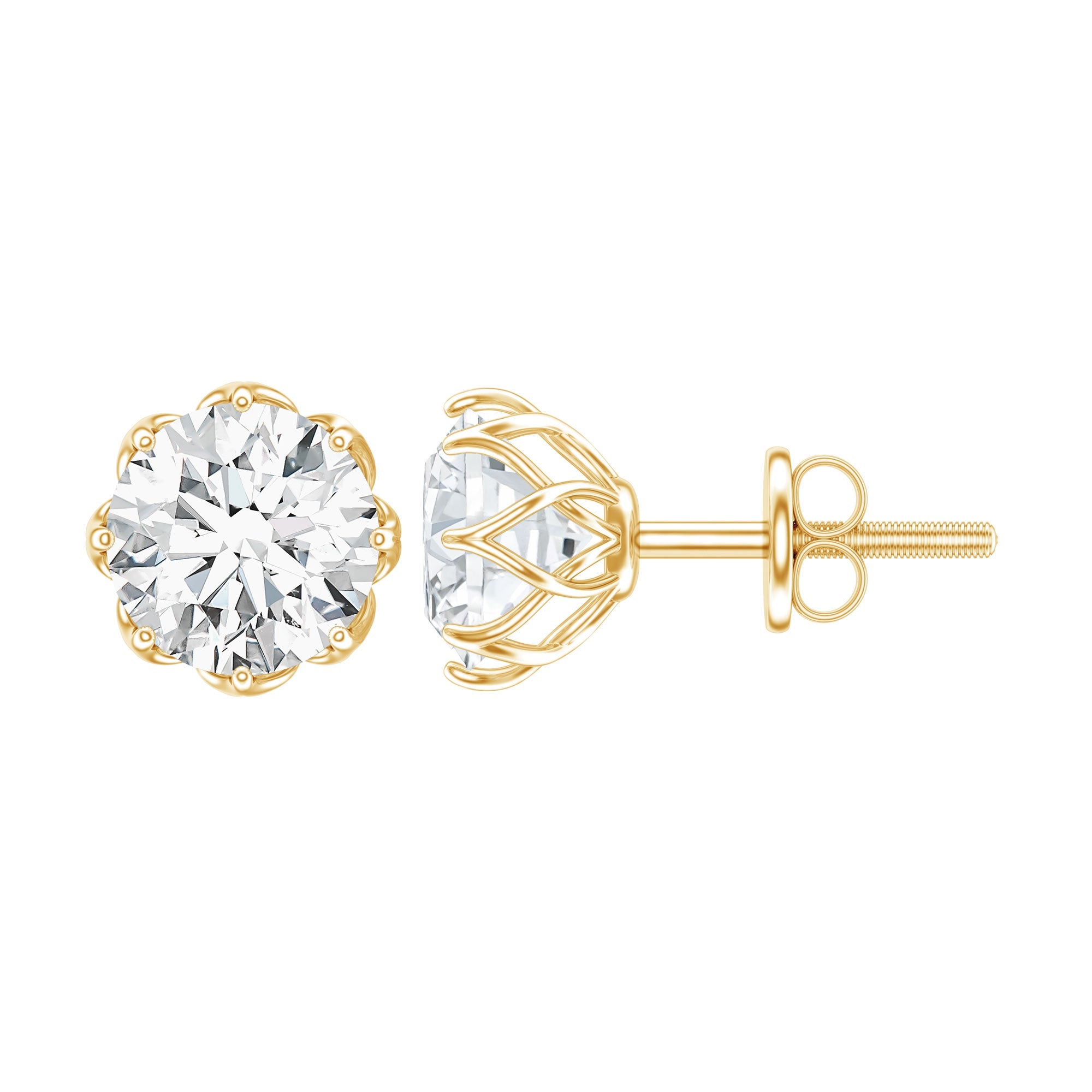 Certified Brilliant Cut 1.9 Carat Moissanite Solitaire Stud Earrings
