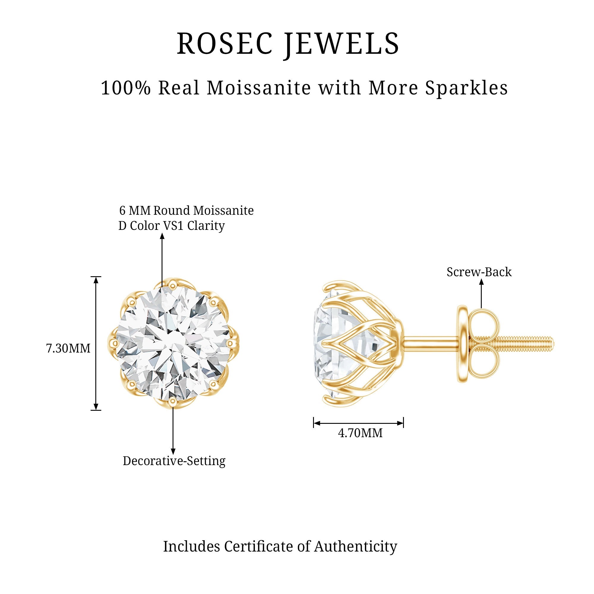 Certified Brilliant Cut 1.9 Carat Moissanite Solitaire Stud Earrings