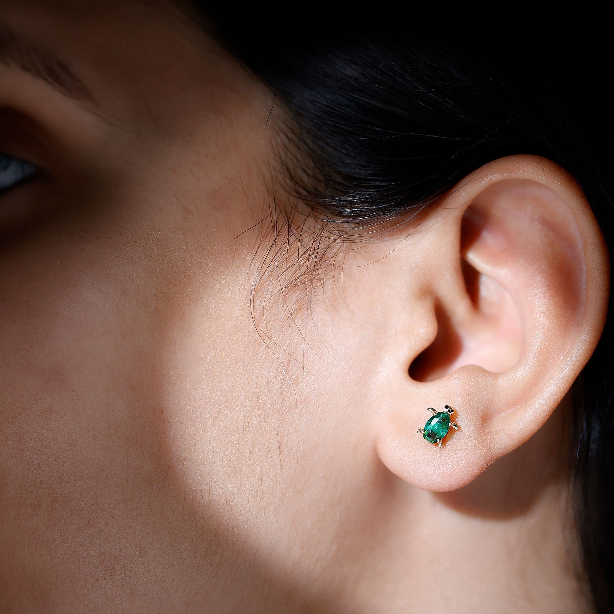 1 Carat Oval Shape Lab Created Emerald Cute Turtle Stud Earrings
