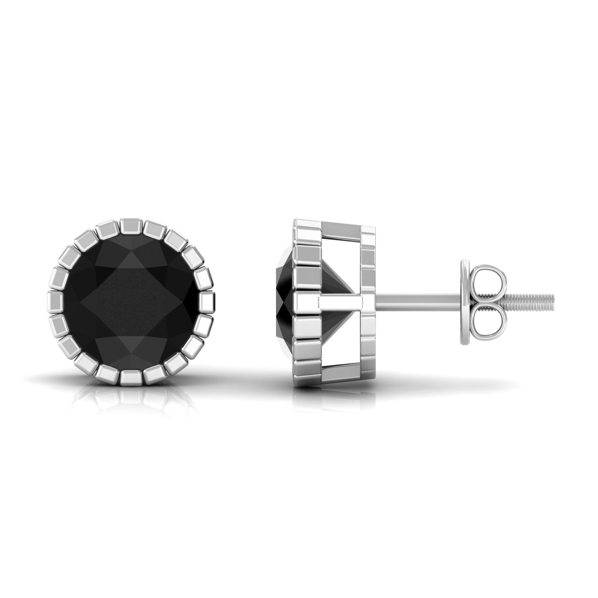 Real 3 Carat Round Shape Black Spinel Stud Earrings with Certificate
