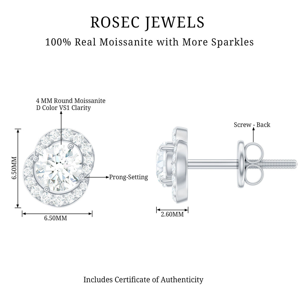 Certified Moissanite Everyday Stud Earrings with Screw Back