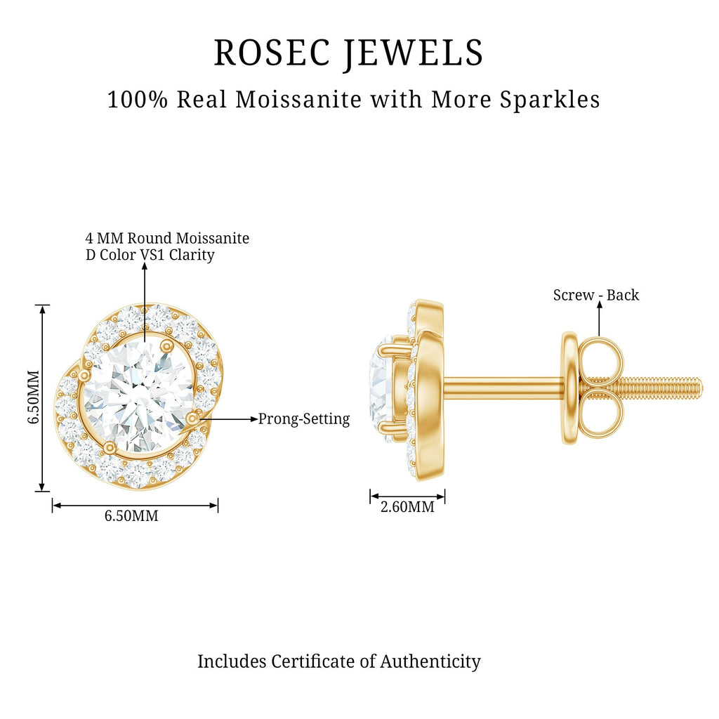 Certified Moissanite Everyday Stud Earrings with Screw Back