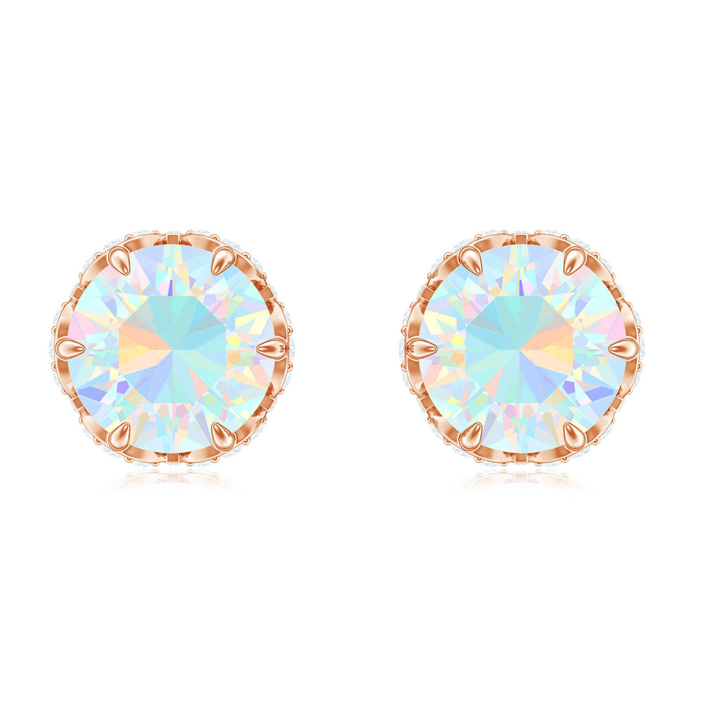 Designer Ethiopian Opal Stud Earrings with Diamond
