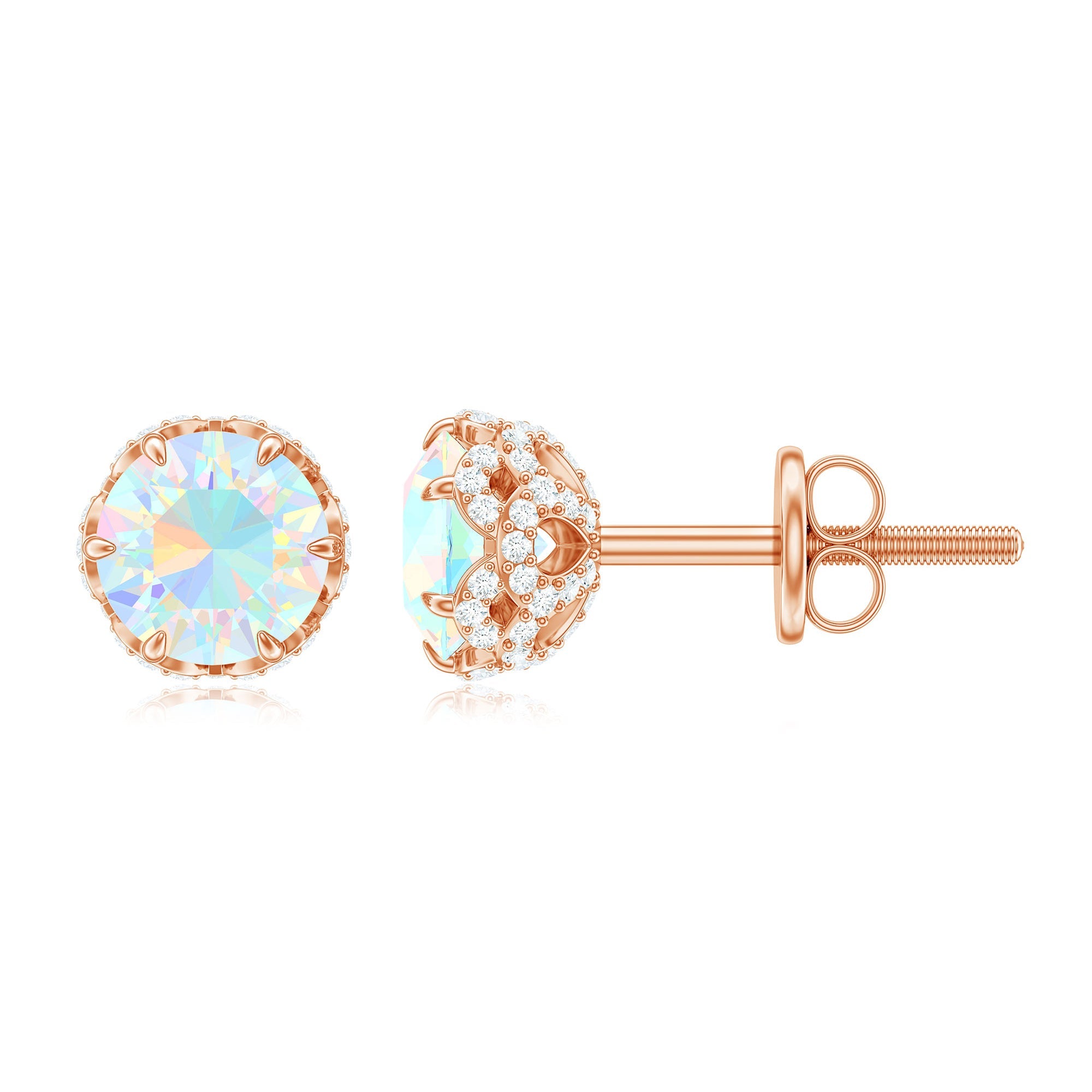 Designer Ethiopian Opal Stud Earrings with Diamond