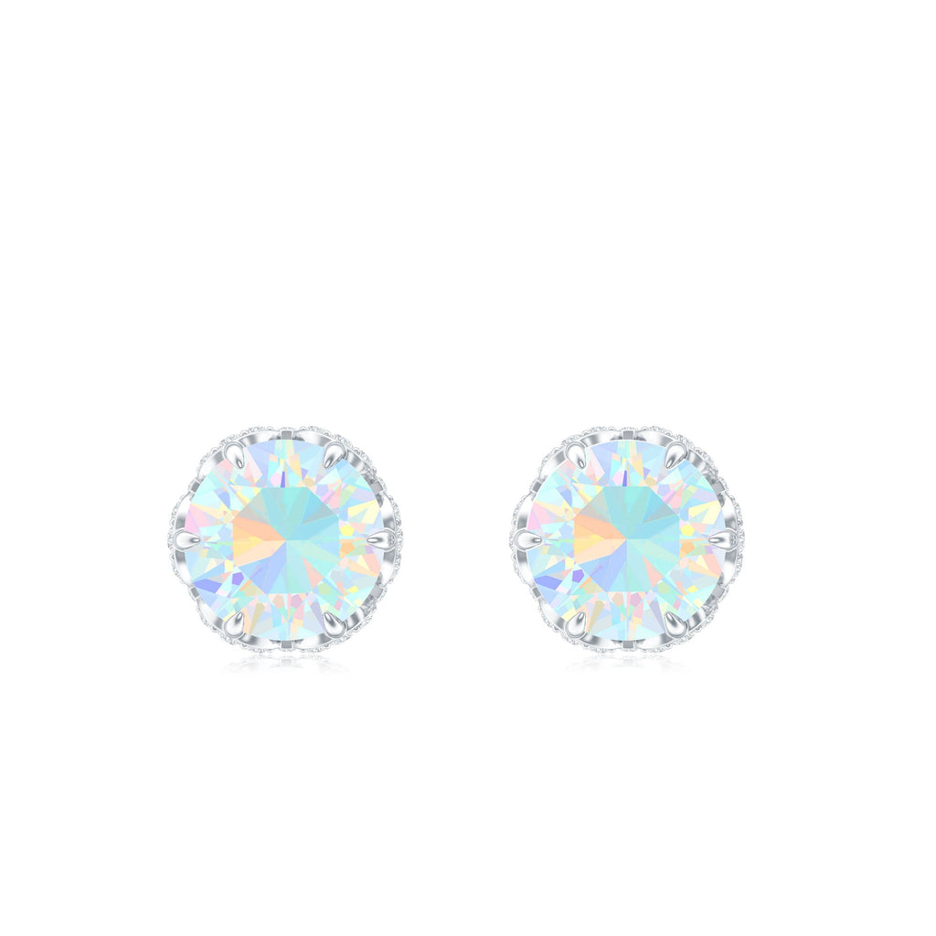 Designer Ethiopian Opal Stud Earrings with Diamond