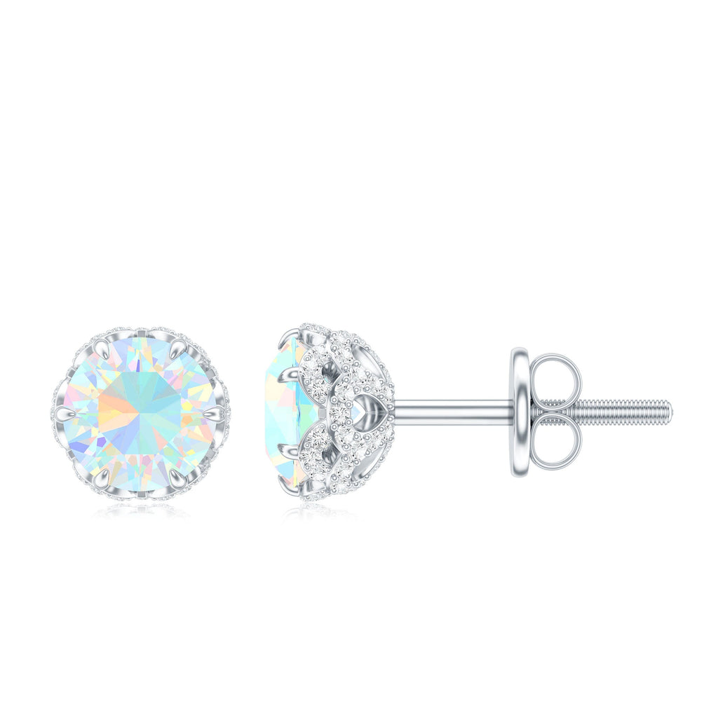 Designer Ethiopian Opal Stud Earrings with Diamond