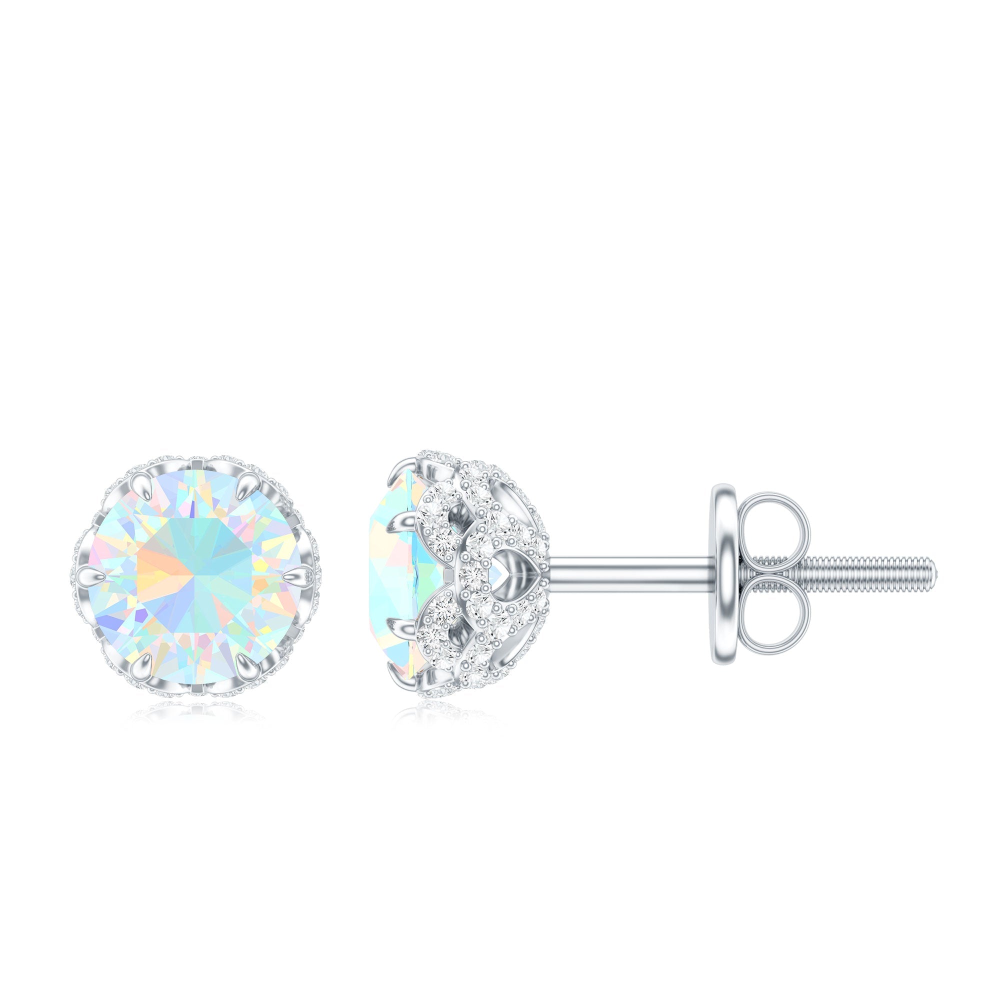 Designer Ethiopian Opal Stud Earrings with Diamond