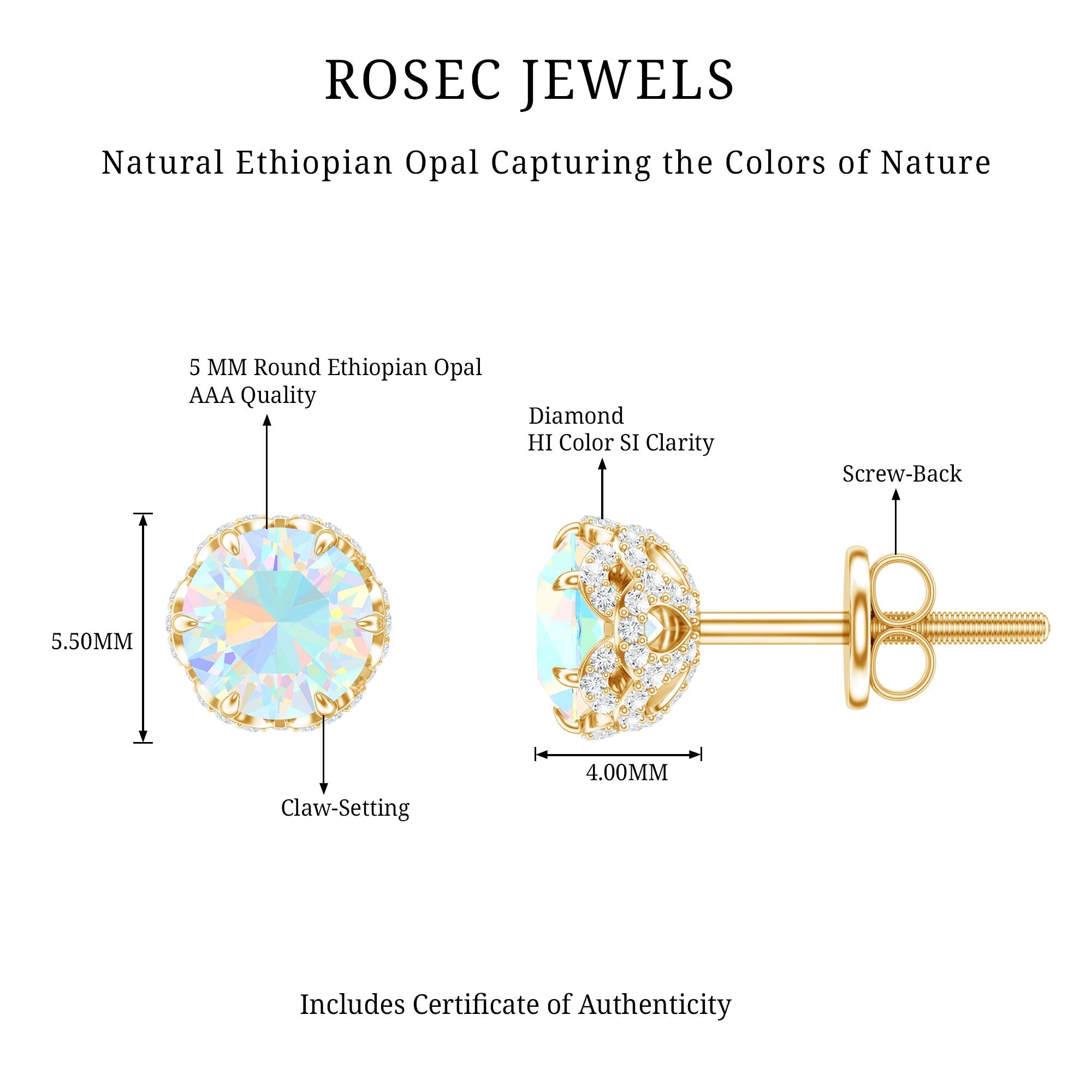 Designer Ethiopian Opal Stud Earrings with Diamond