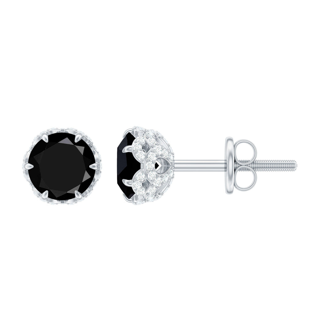Black Onyx Wedding Stud Earrings with Diamonds