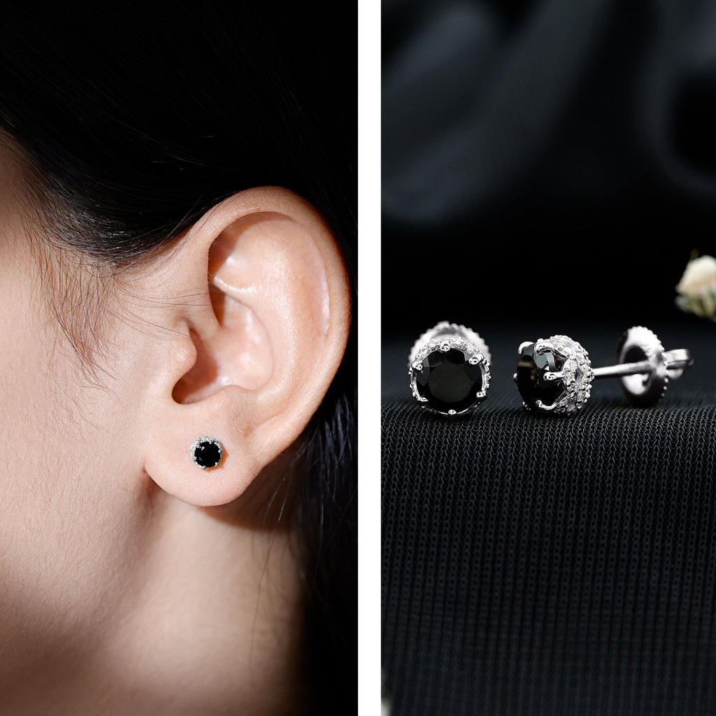 Black Onyx Wedding Stud Earrings with Diamonds