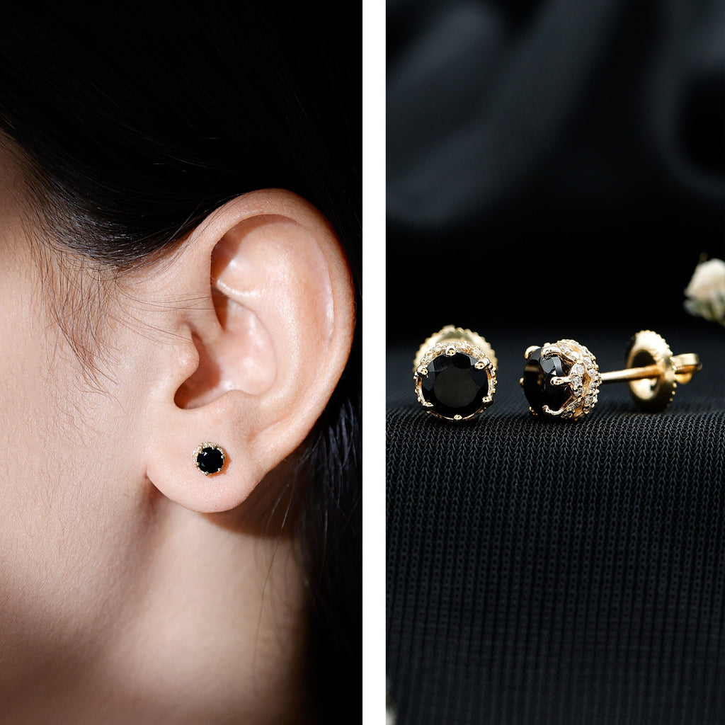 Black Onyx Wedding Stud Earrings with Diamonds