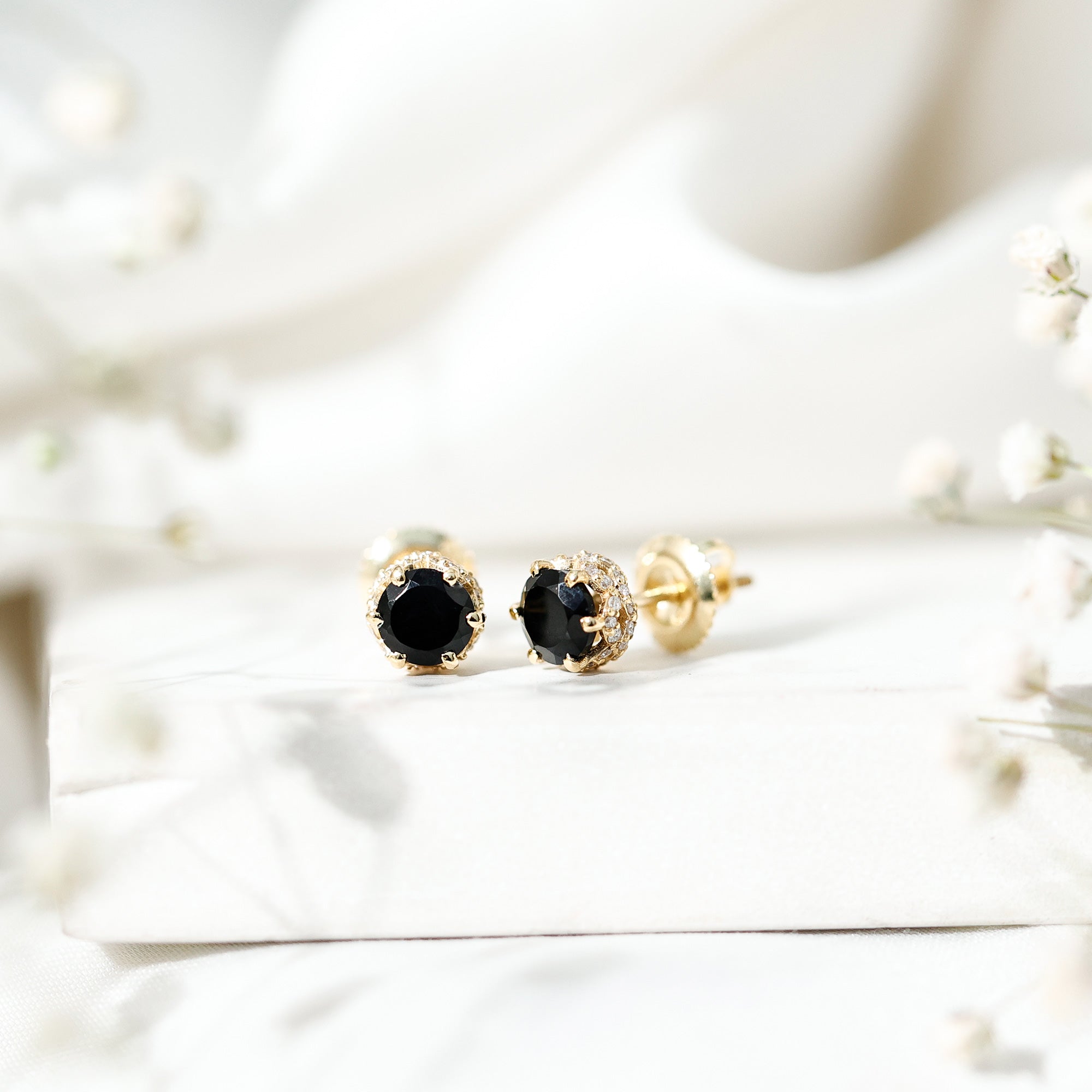 Black Onyx Wedding Stud Earrings with Diamonds