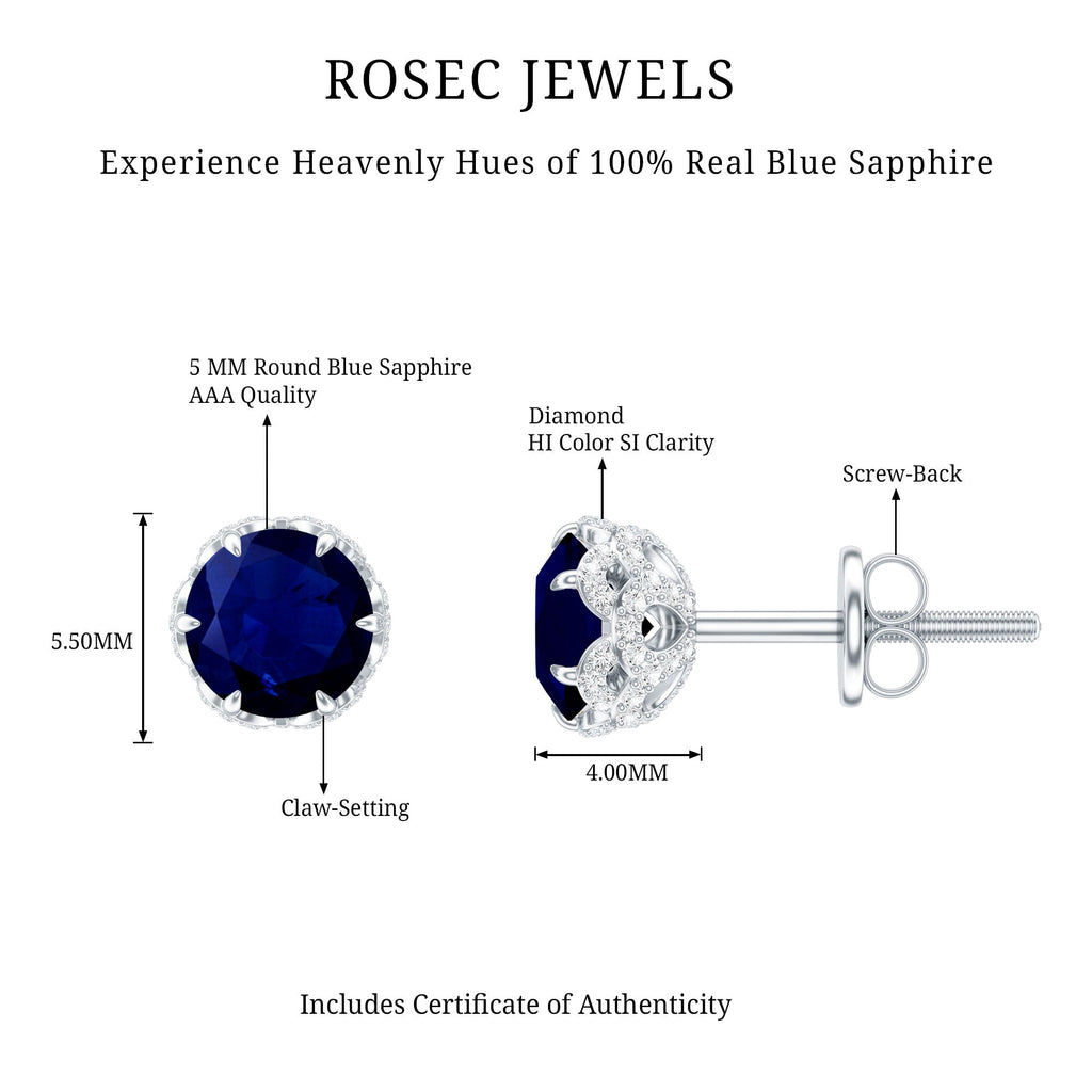 Designer Blue Sapphire Stud Earrings with Diamond