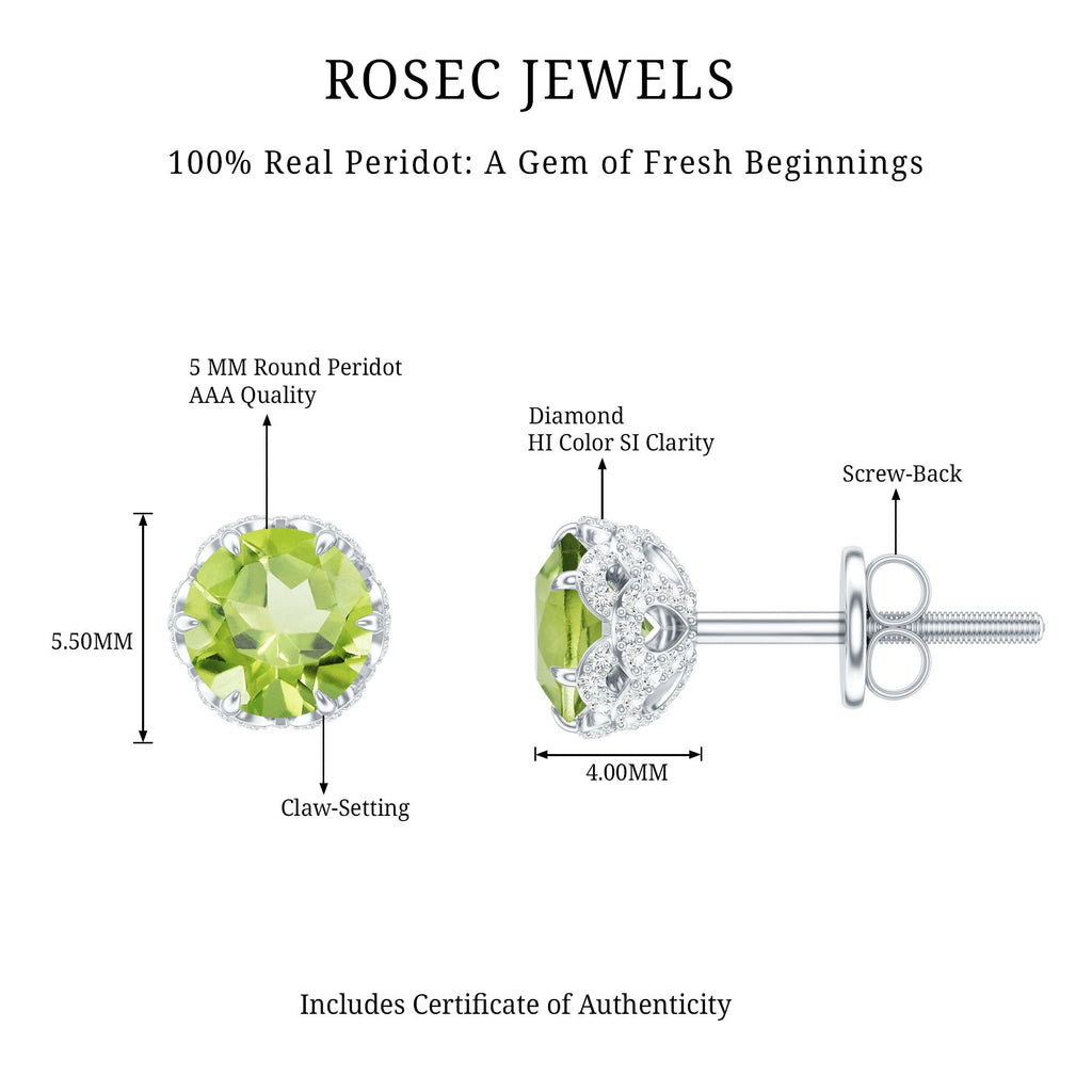 Designer 1 Carat Peridot Stud Earrings with Diamond
