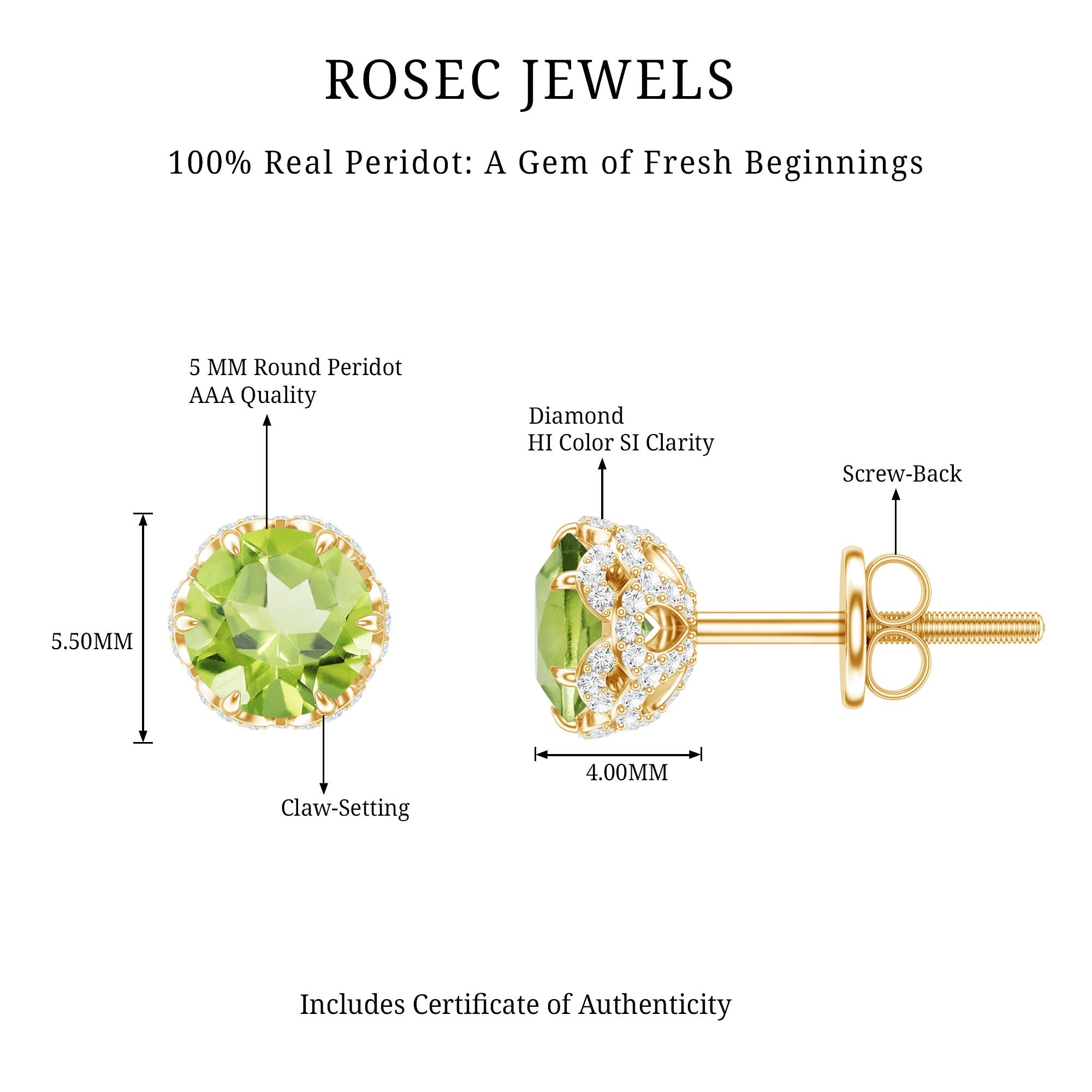 Designer 1 Carat Peridot Stud Earrings with Diamond