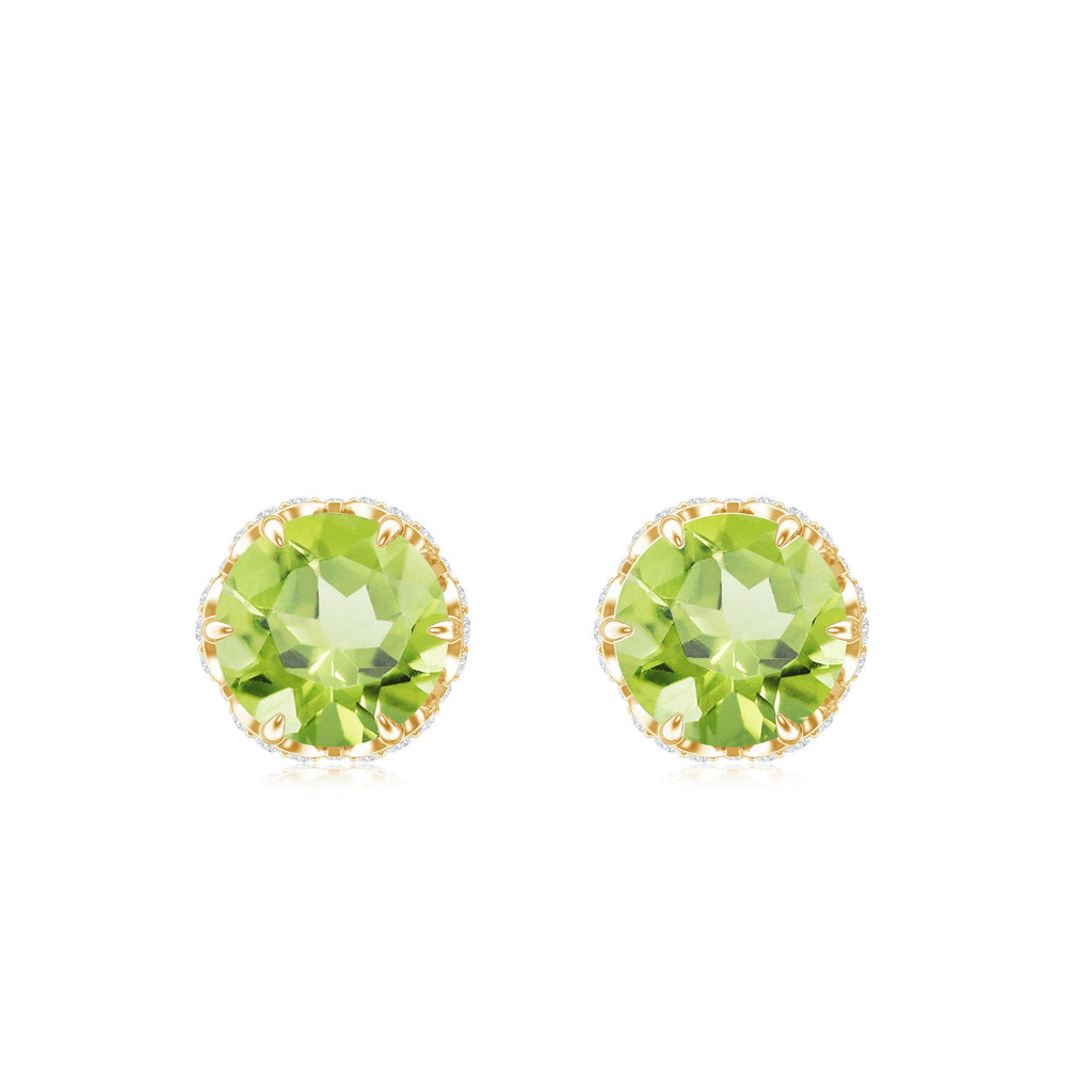 Designer 1 Carat Peridot Stud Earrings with Diamond