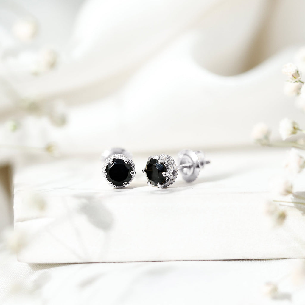 Lab Created Black Diamond Stud Earrings with White Diamonds