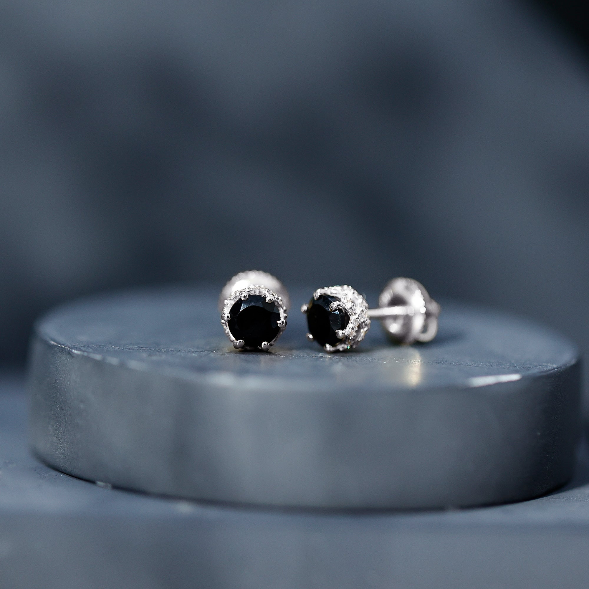 Lab Created Black Diamond Stud Earrings with White Diamonds