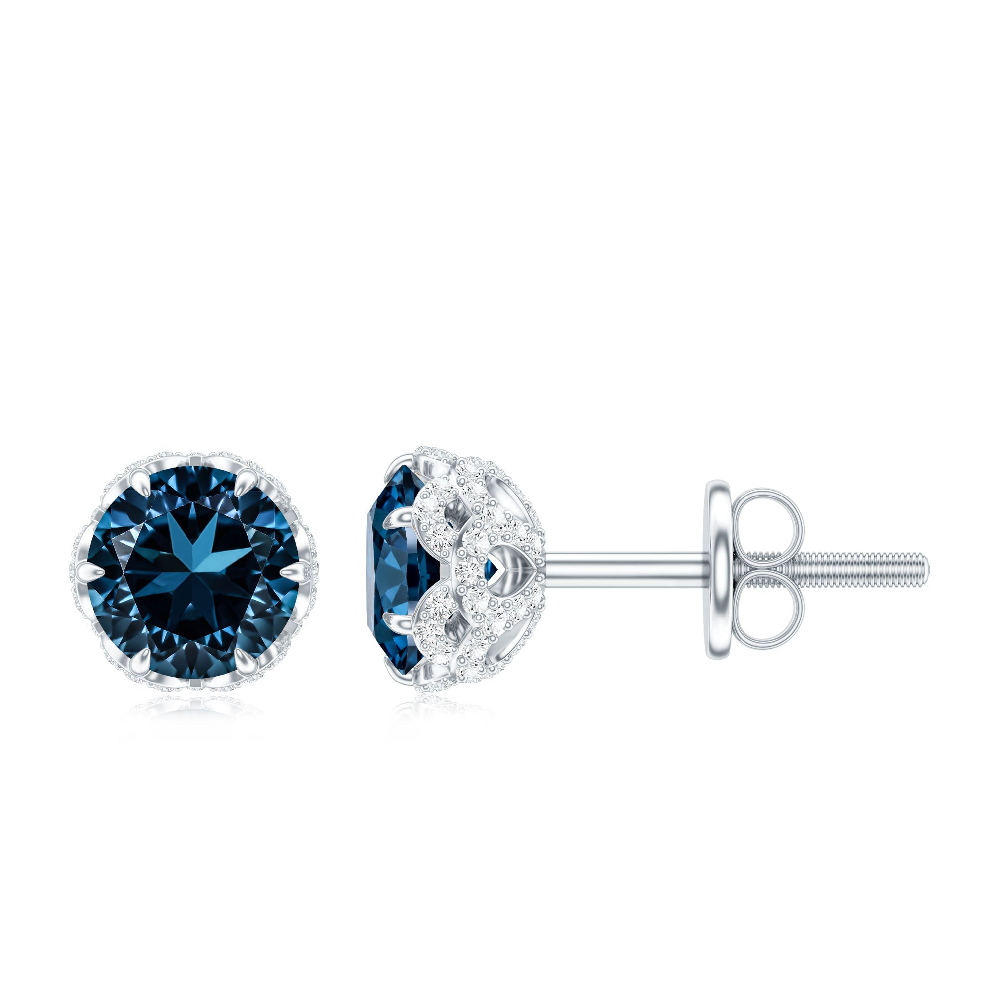 Designer London Blue Topaz Stud Earrings with Diamond