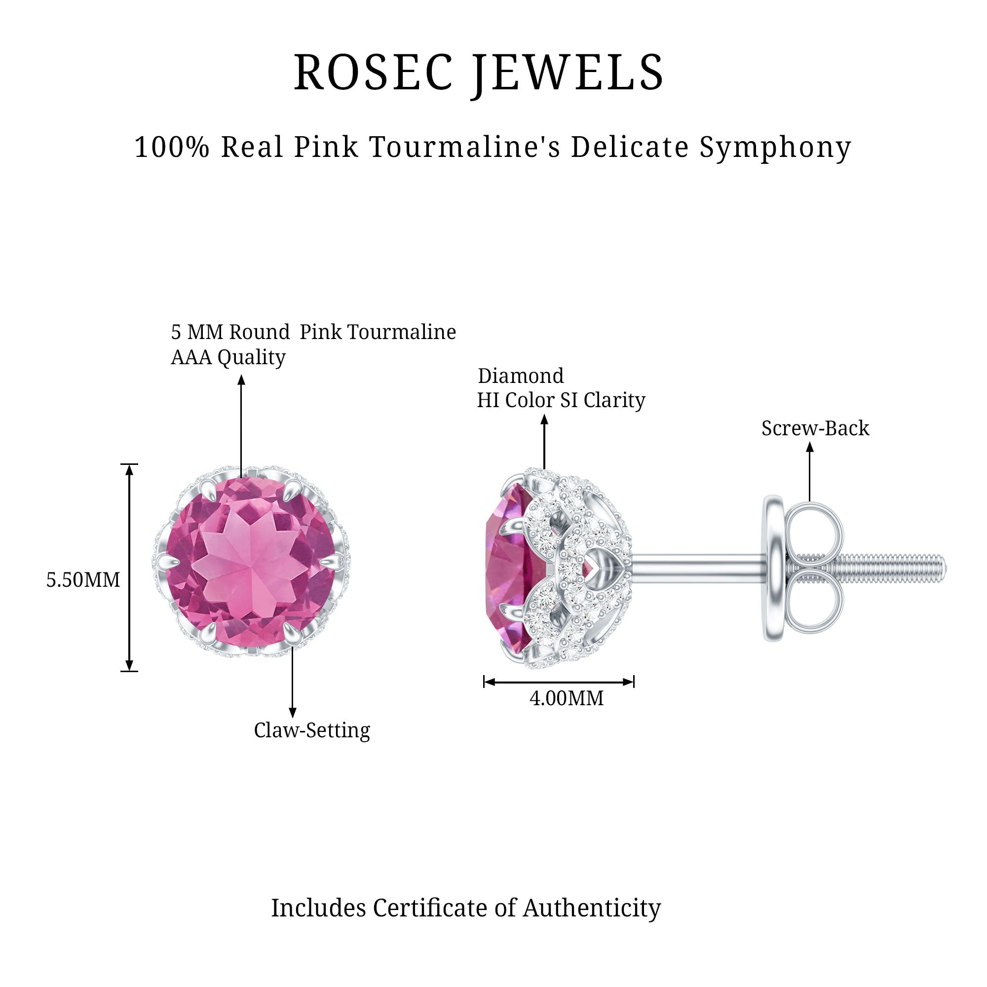 Designer 0.9 Carat Pink Tourmaline Stud Earrings with Diamond
