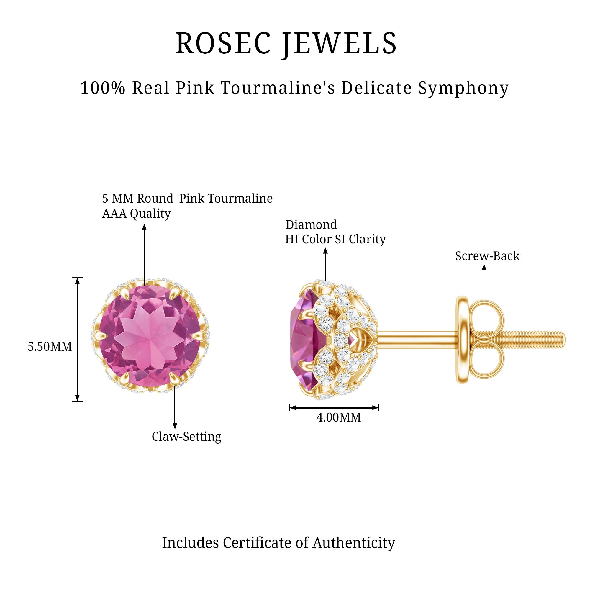 Designer 0.9 Carat Pink Tourmaline Stud Earrings with Diamond