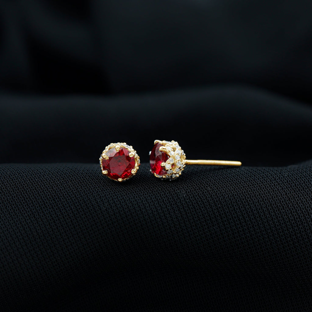 Certified Lab Grown Ruby Wedding Stud Earrings with Diamonds