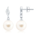 14.9 Carat Genuine Freshwater Pearl and Diamond Drop Earrings with Certificate