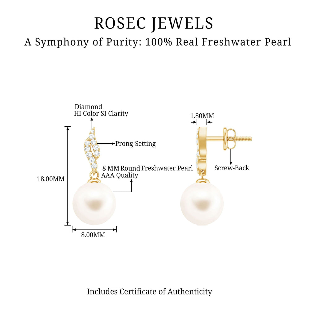 14.9 Carat Genuine Freshwater Pearl and Diamond Drop Earrings with Certificate