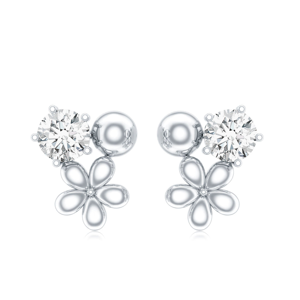 Round Cut Moissanite Flower Stud Earrings with Screw Backs