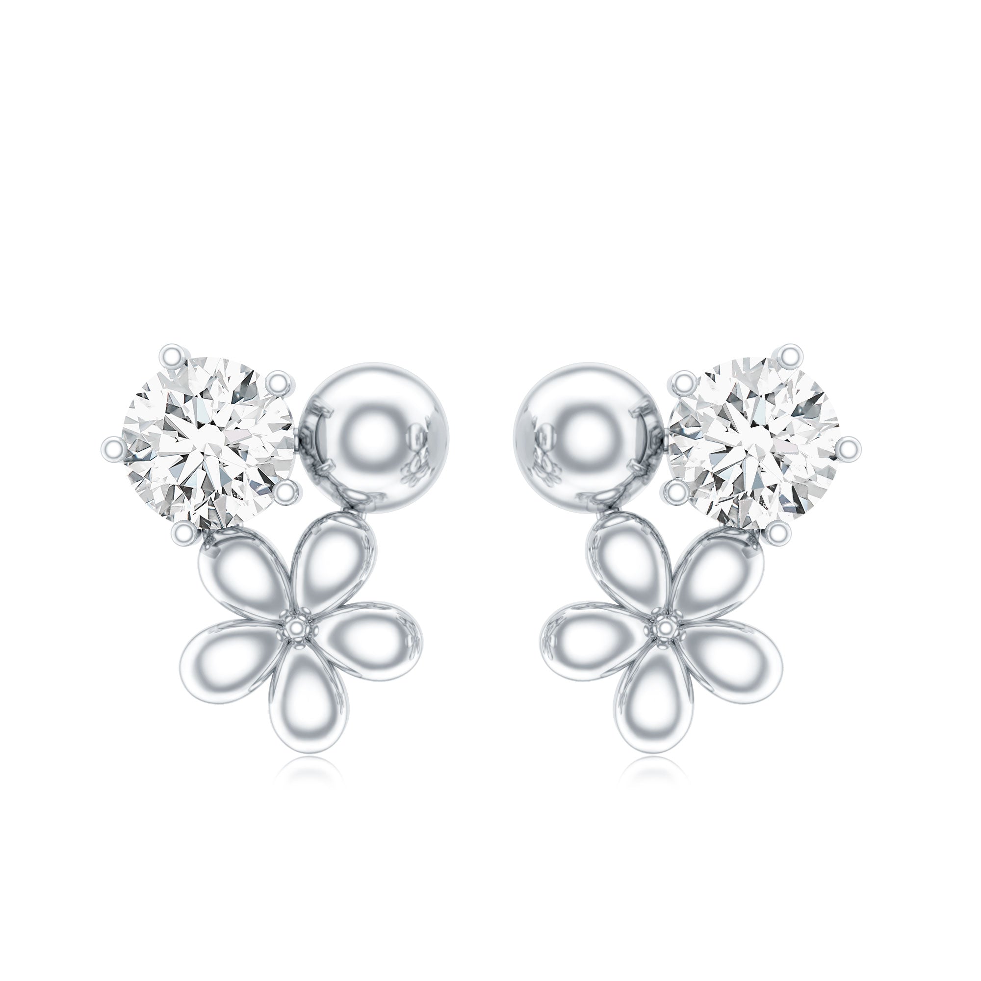 Round Cut Moissanite Flower Stud Earrings with Screw Backs