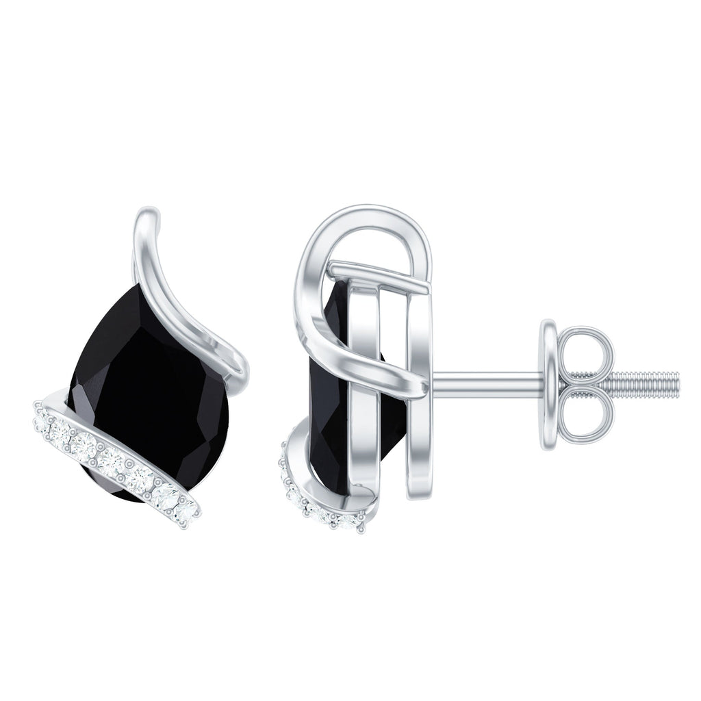 1.2 Carat Natural Black Spinel Teardrop Stud Earrings with Diamond