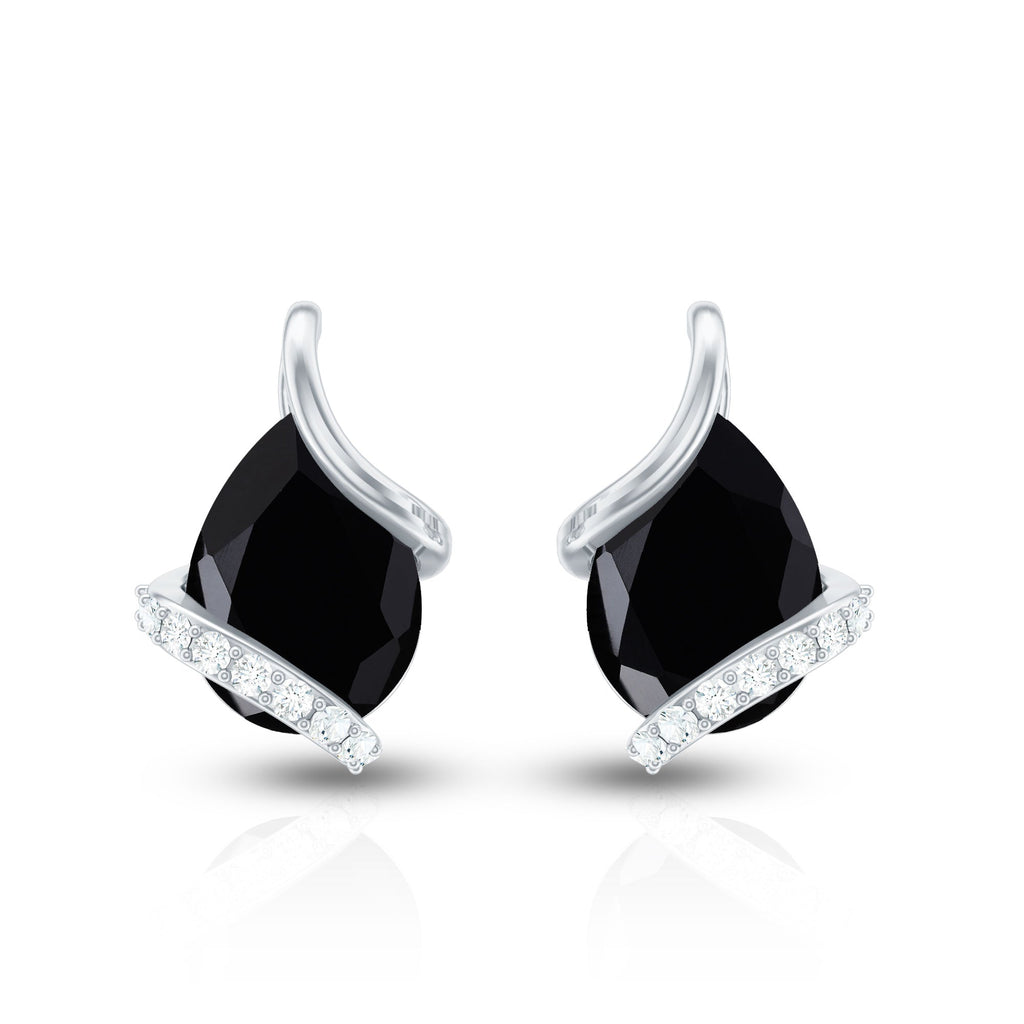 1.2 Carat Natural Black Spinel Teardrop Stud Earrings with Diamond
