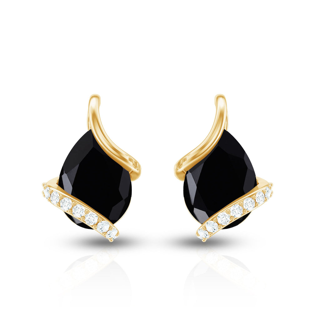 1.2 Carat Natural Black Spinel Teardrop Stud Earrings with Diamond