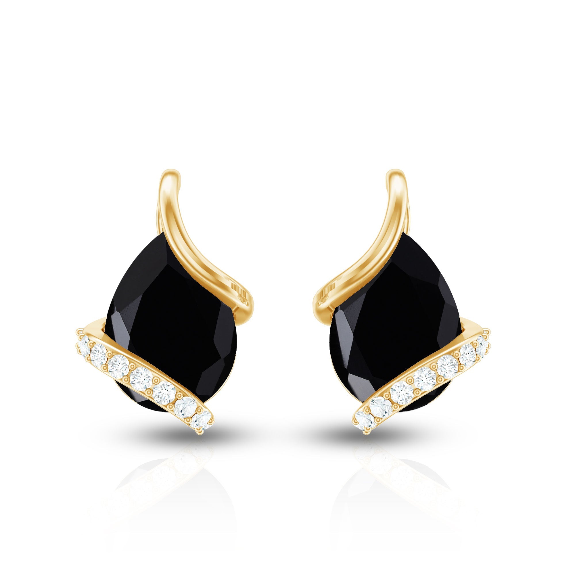 1.2 Carat Natural Black Spinel Teardrop Stud Earrings with Diamond