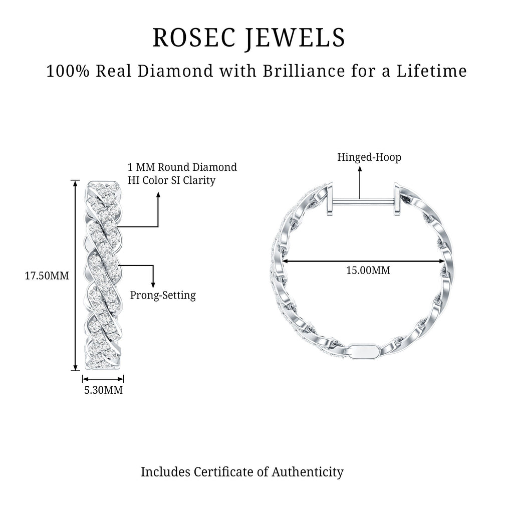Natural Diamond Twisted Hoop Earrings with Certificate