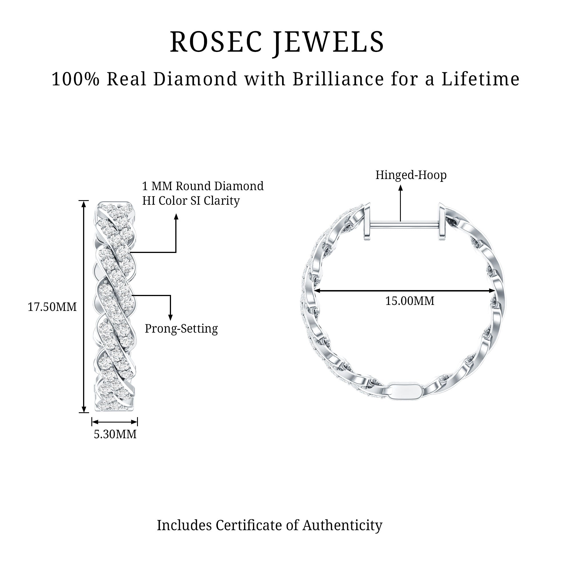 Natural Diamond Twisted Hoop Earrings with Certificate