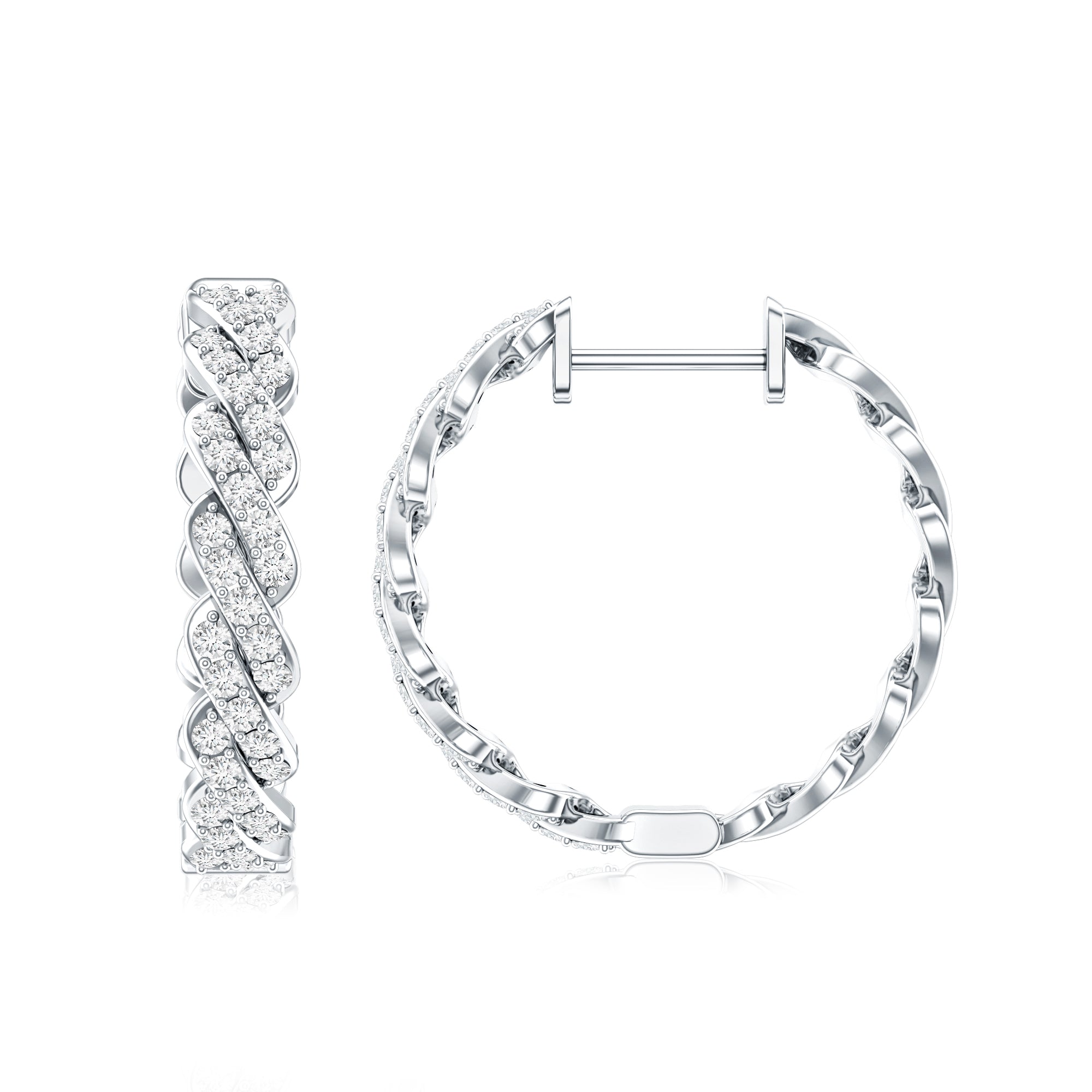 Natural Diamond Twisted Hoop Earrings with Certificate