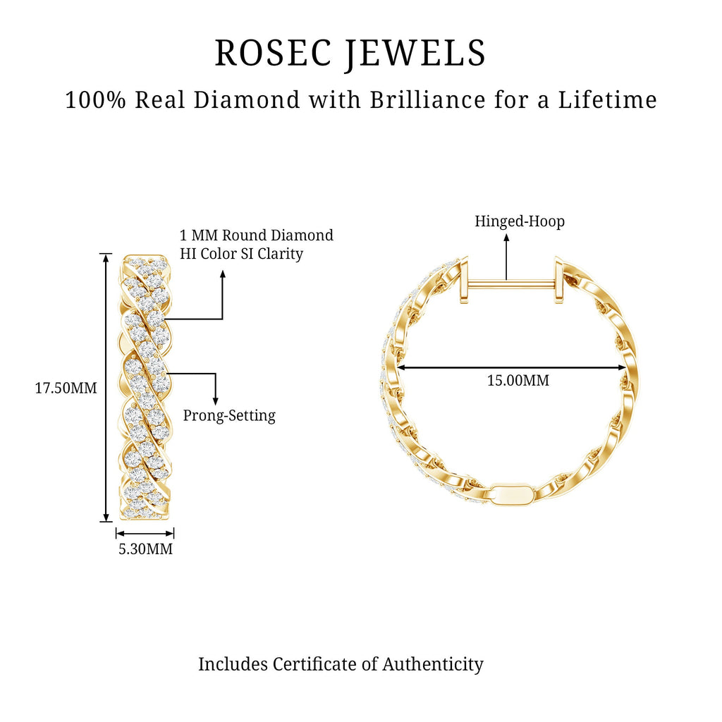 Natural Diamond Twisted Hoop Earrings with Certificate