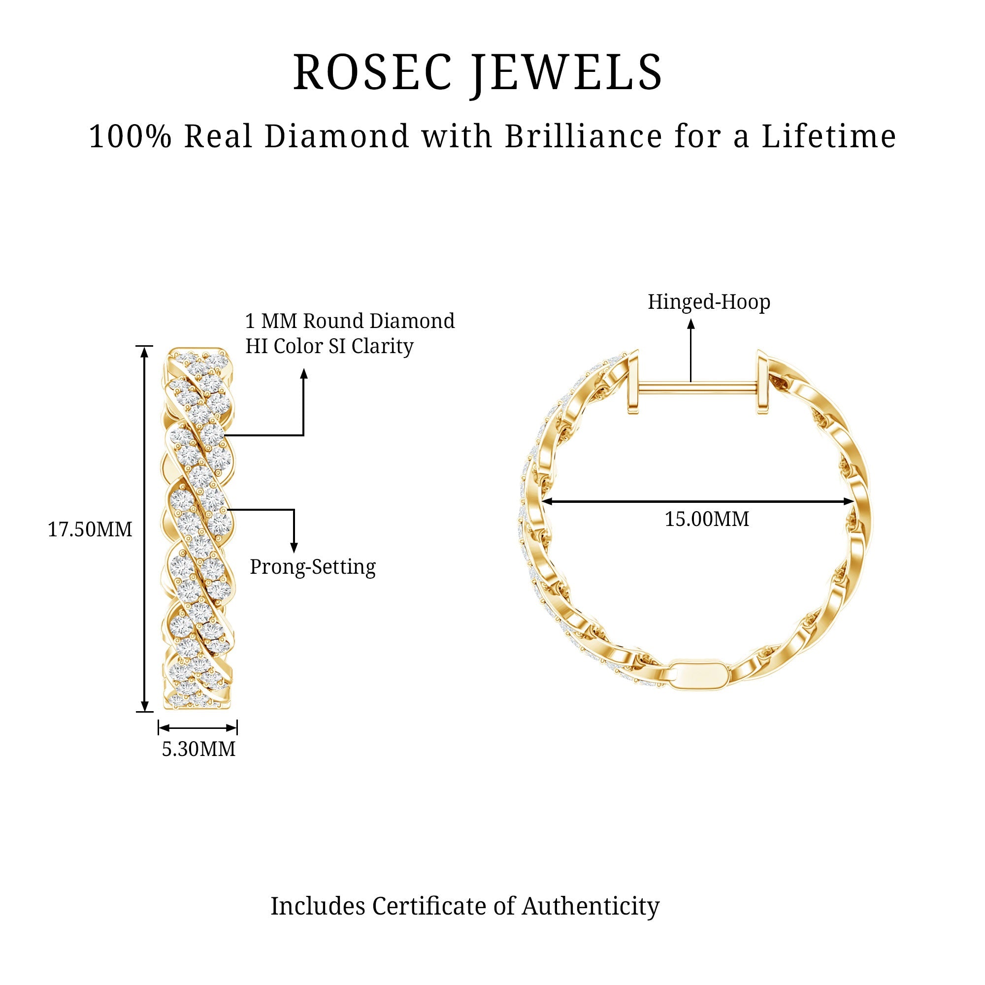 Natural Diamond Twisted Hoop Earrings with Certificate