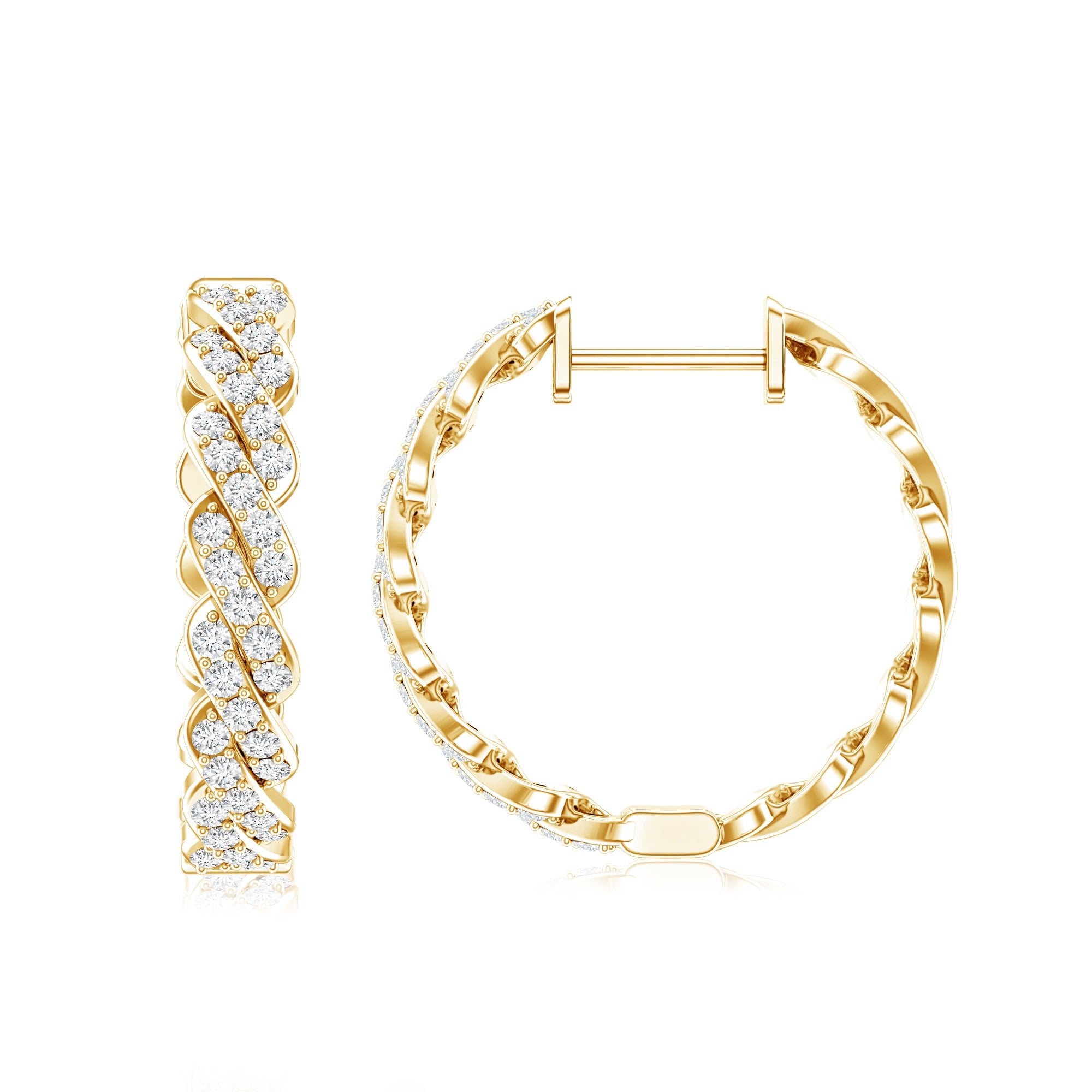 Natural Diamond Twisted Hoop Earrings with Certificate