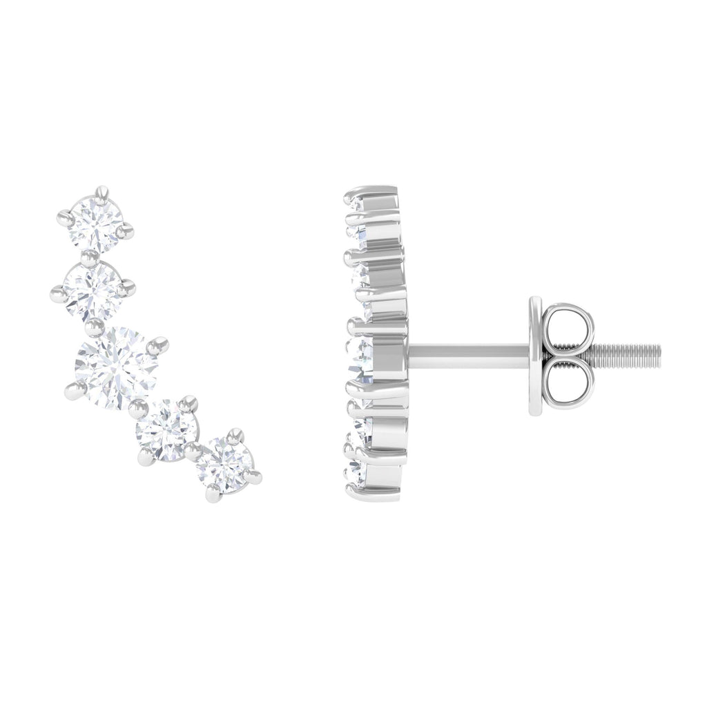Round Diamond Curved Crawler Stud Earrings with Screw Backs