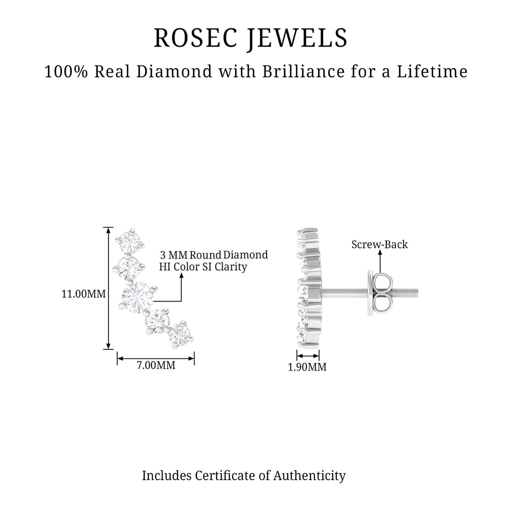 Round Diamond Curved Crawler Stud Earrings with Screw Backs