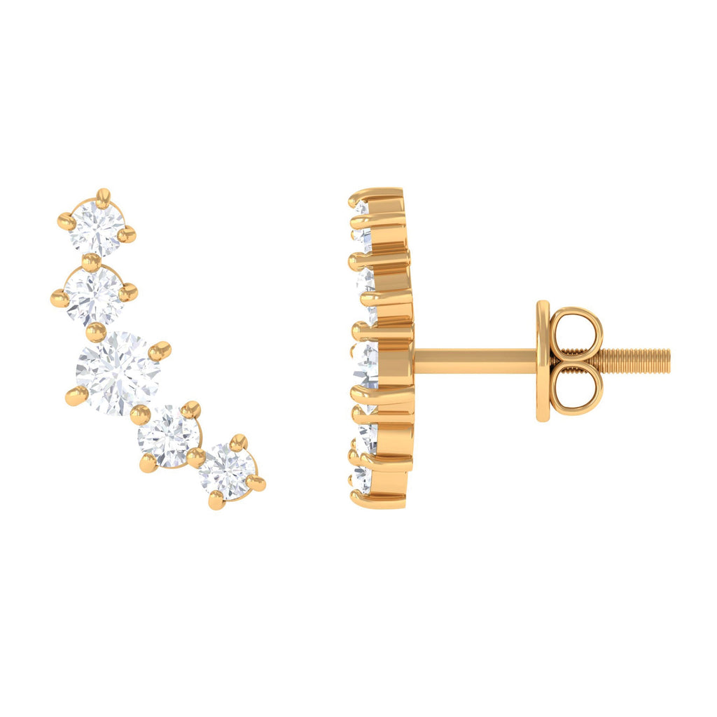 Round Diamond Curved Crawler Stud Earrings with Screw Backs
