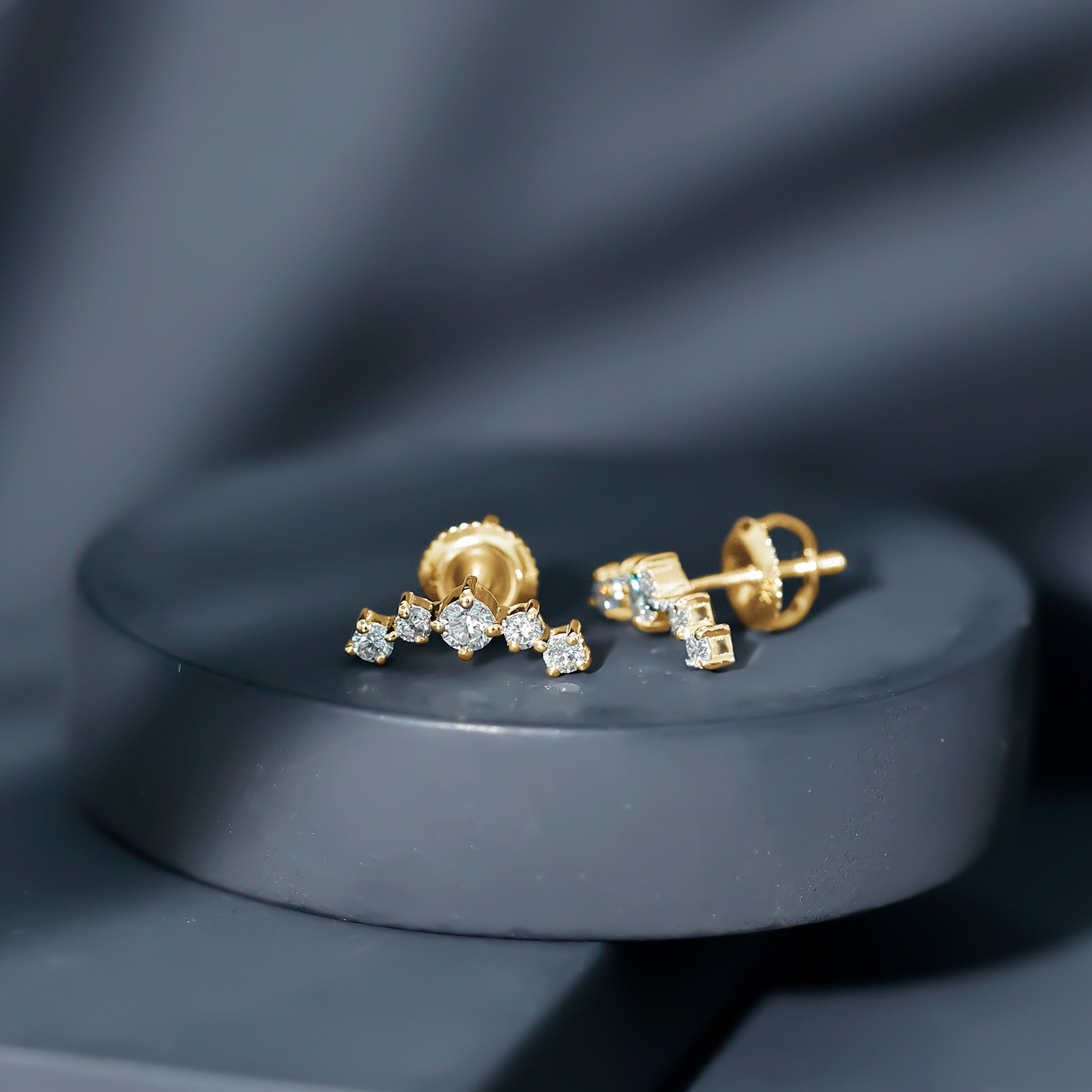 Round Diamond Curved Crawler Stud Earrings with Screw Backs