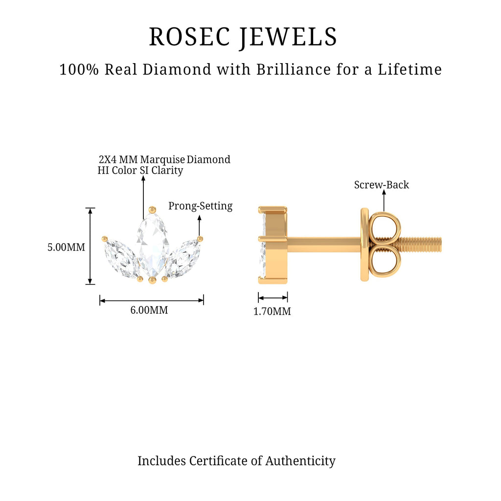 Marquise Cut Diamond Leaf Stud Earrings for Women