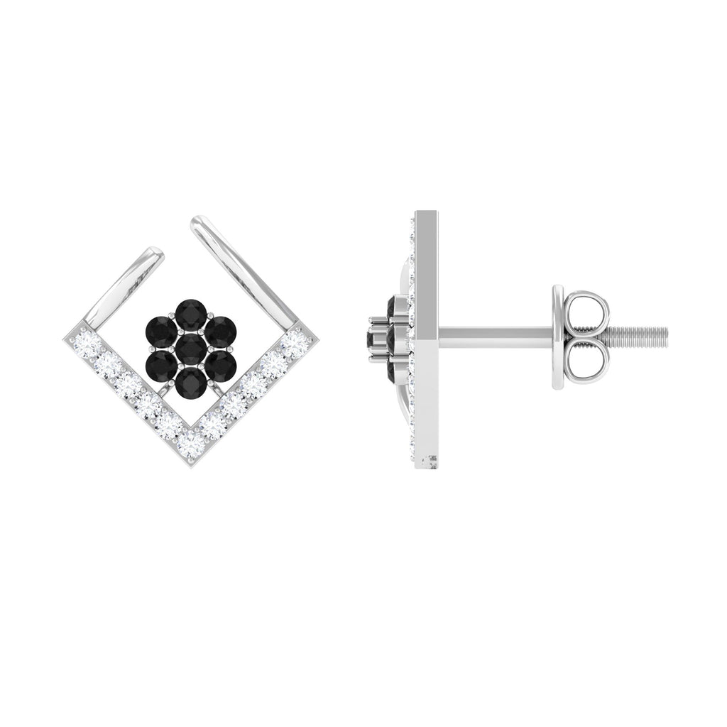 Contemporary Lab Created Black Diamond Floral Stud Earrings