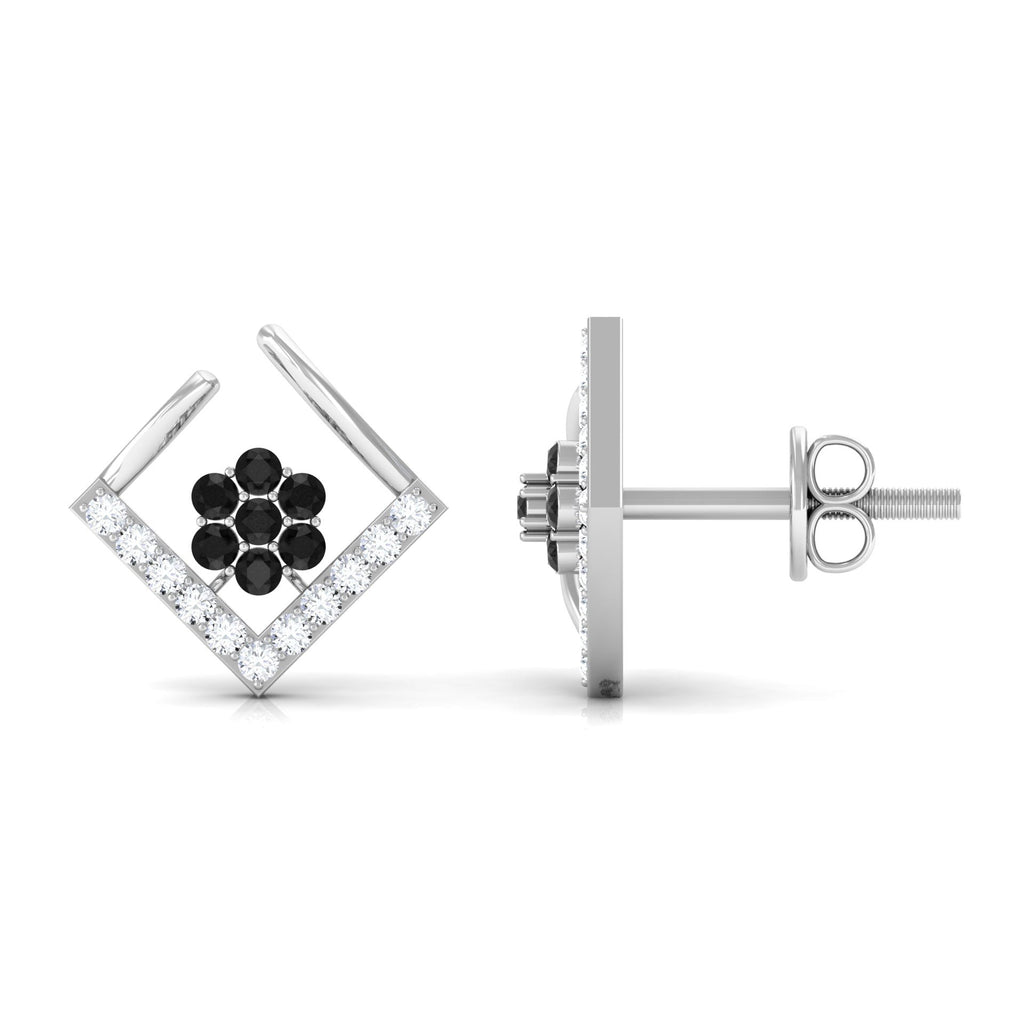 Contemporary Lab Created Black Diamond Floral Stud Earrings
