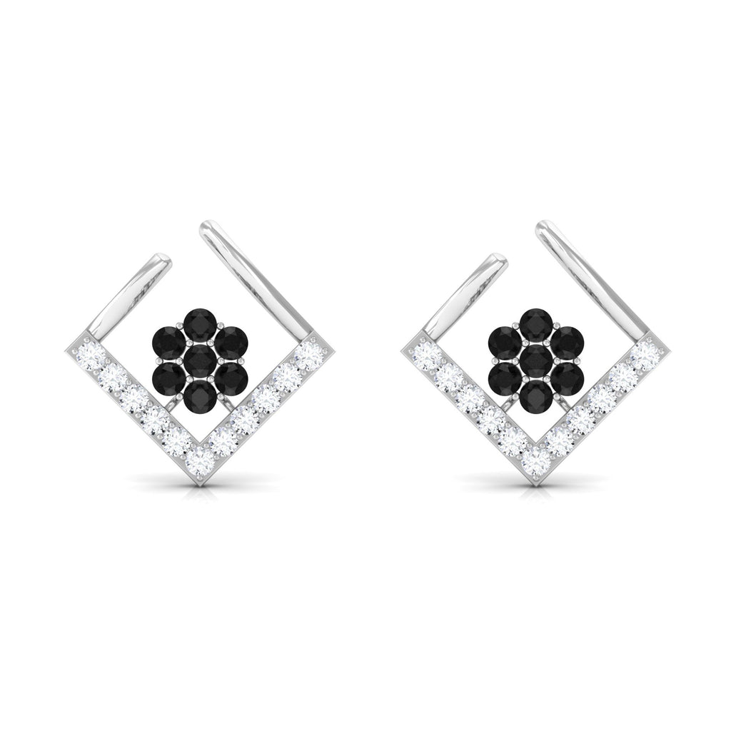 Contemporary Lab Created Black Diamond Floral Stud Earrings