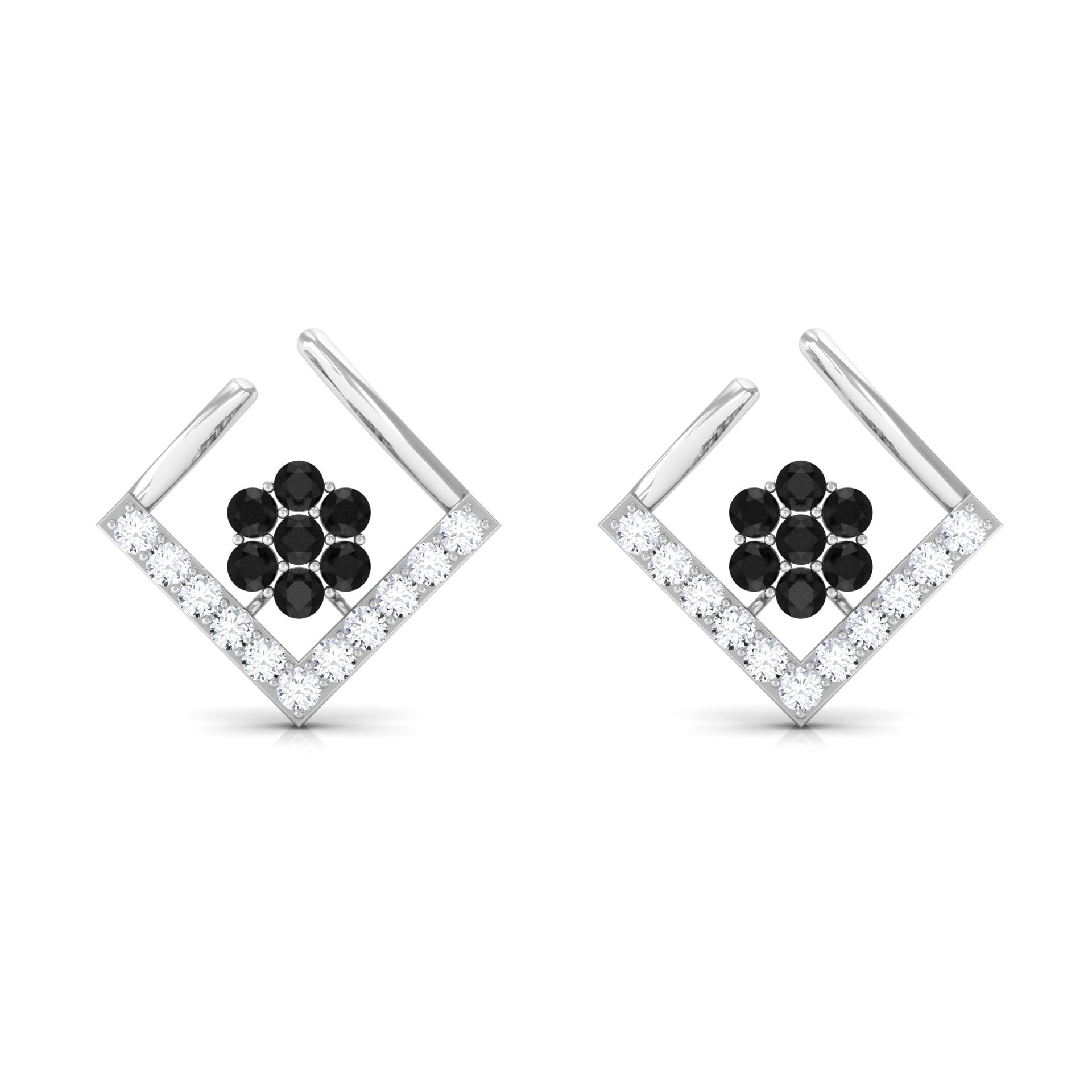 Contemporary Lab Created Black Diamond Floral Stud Earrings